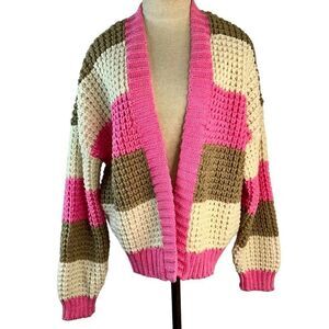 American Eagle Women’s Colorful Striped Sweater Cardigan Chunky Waffle Knit NWT